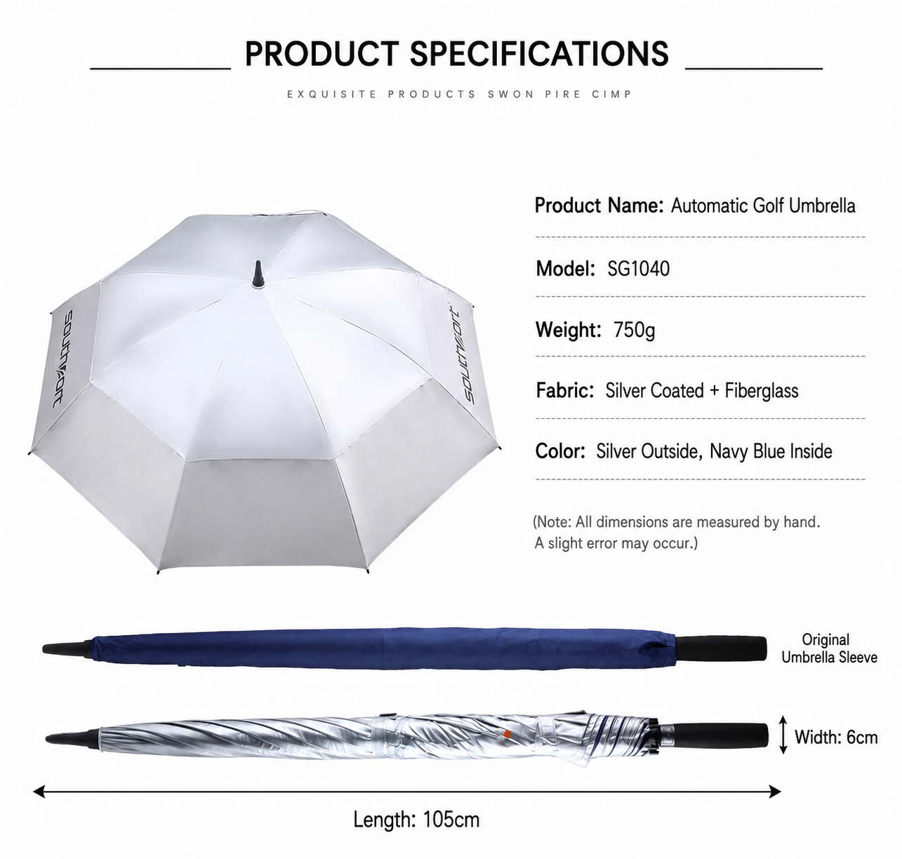 51” Automatic Ultra-Lightweight 2-layered UV Protection Golf Umbrella Southport SG1040