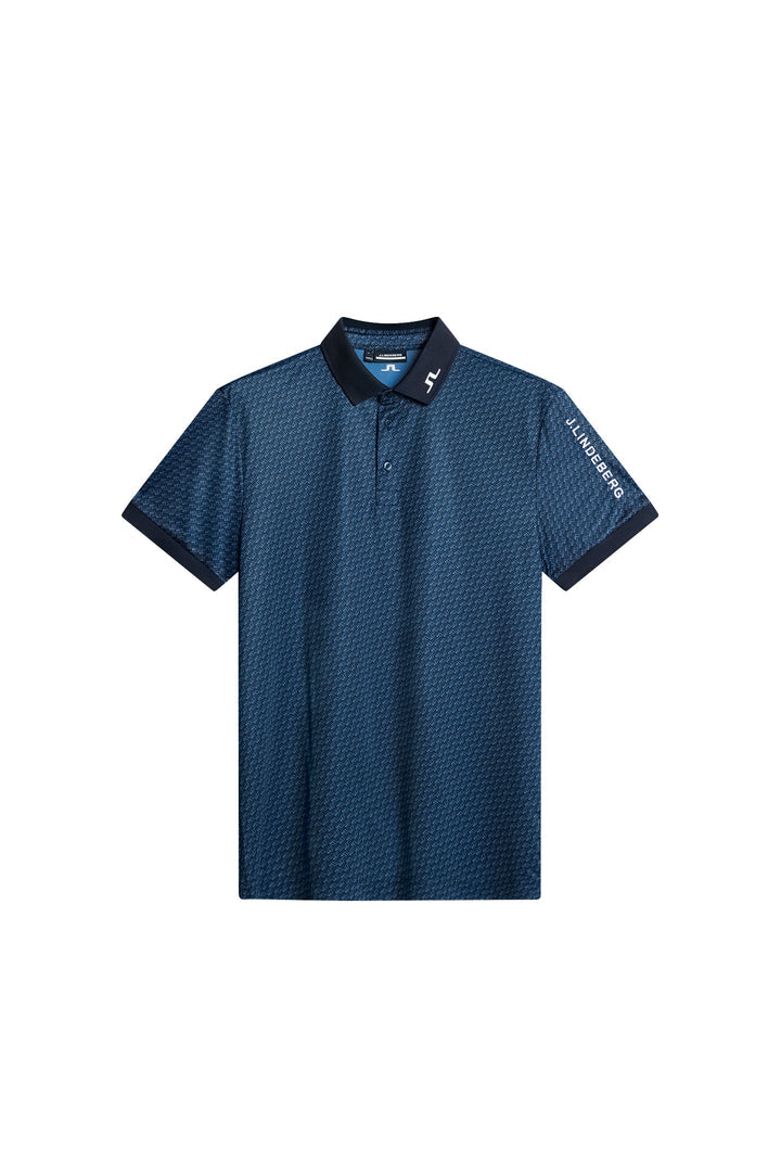 J.LINDEBRG TOUR TECH PRINT POLO SHADOW BRIDGE NAVY